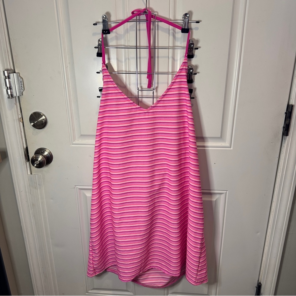NWT No Boundaries Pink and White Striped Halter Top Swim Coverup Size XXL